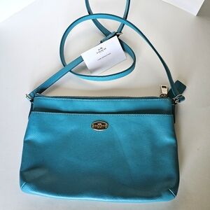 Coach Teal Blue Leather Crossbody Purse Handbag EUC